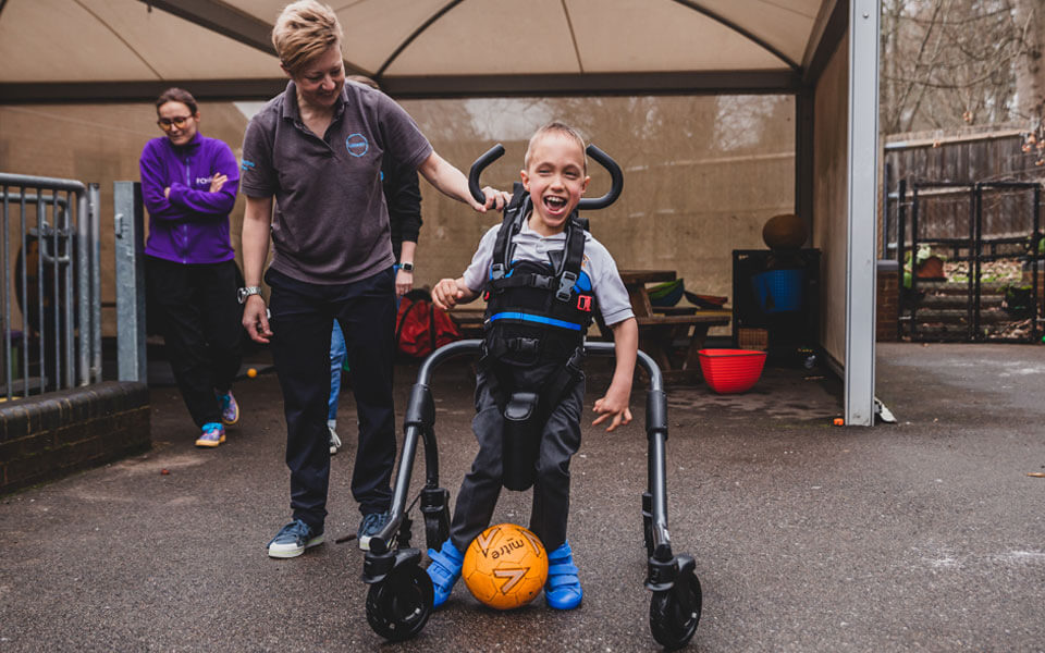 Unique harness for upright, hands-free walking